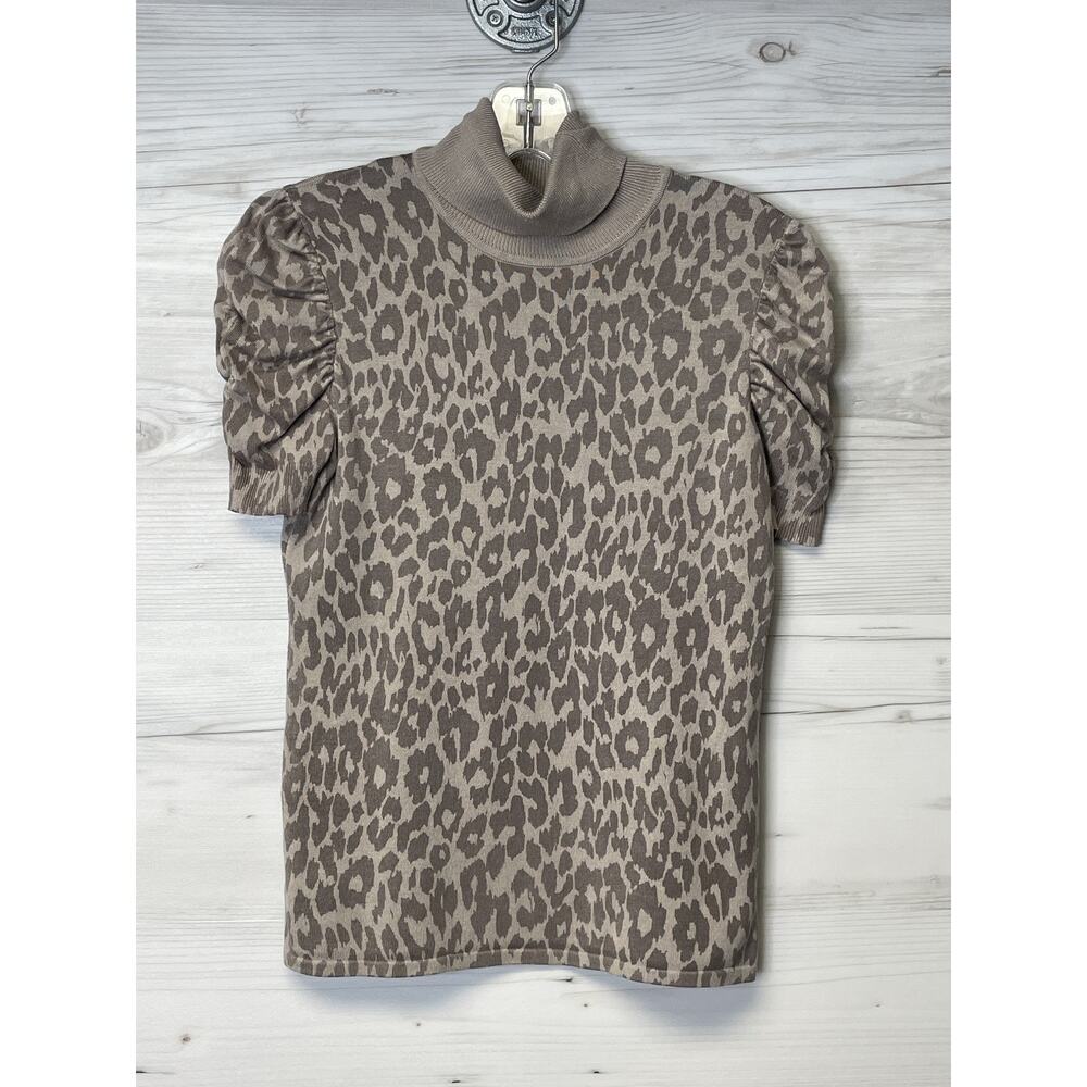 Style‎ & Co Petite Leopard Print Turtleneck Puff Sleeve Sweater Brown PM